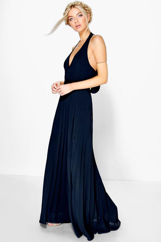 Sidra Chiffon Pleated Plunge Maxi Dress
